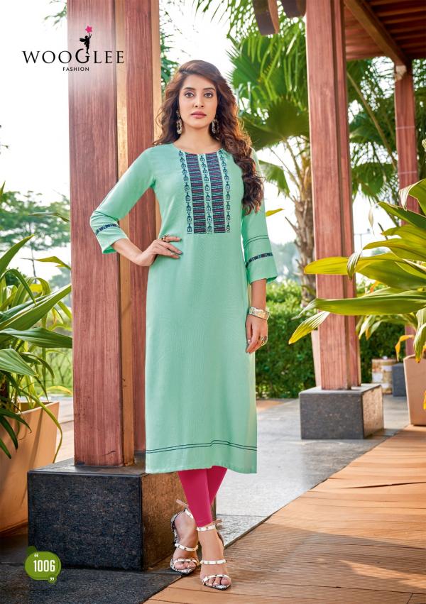 Wooglee Sparkle Fancy Long Rayon Designer Kurti Collection